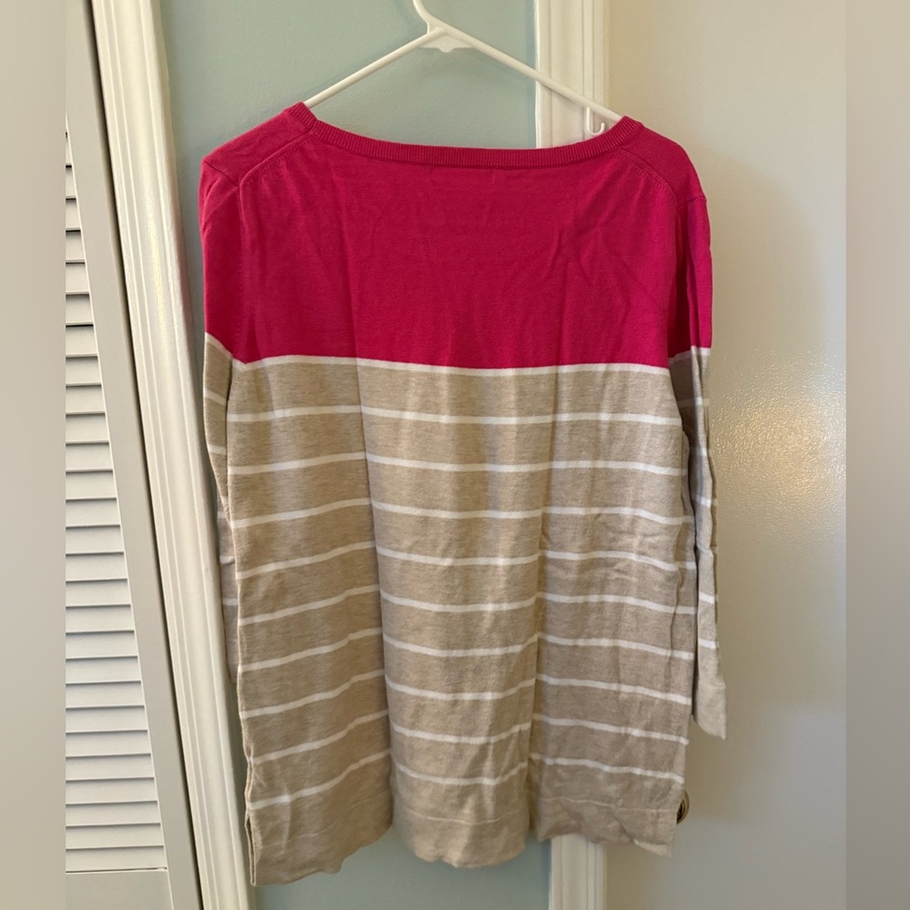 Banana Republic Fuchsia and Beige Striped Long Sleeve Tee